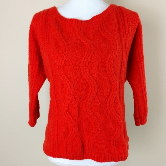 Loft Orange Wool Blend Cable Knit Sweater Sz M - Picture 1 of 8